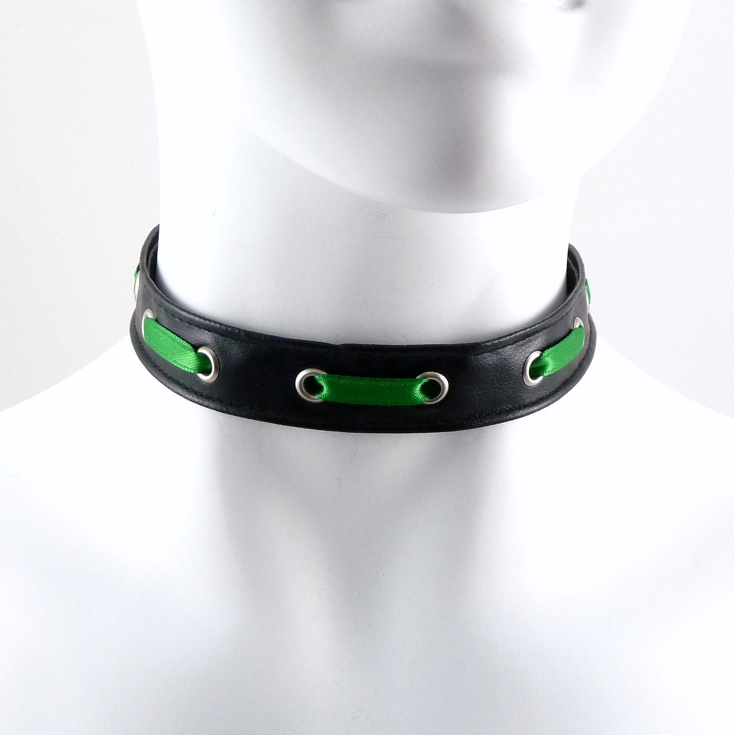 Black Grommet Choker Faux Leather Pvc Unisex CHOOSE by Arthlin