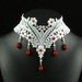 White Lace Choker Necklace with Red Rubies Gemstones Beads and Howlite Stones - Victorian Bridal Jewelry for Women - Fabric Bride Chocker
