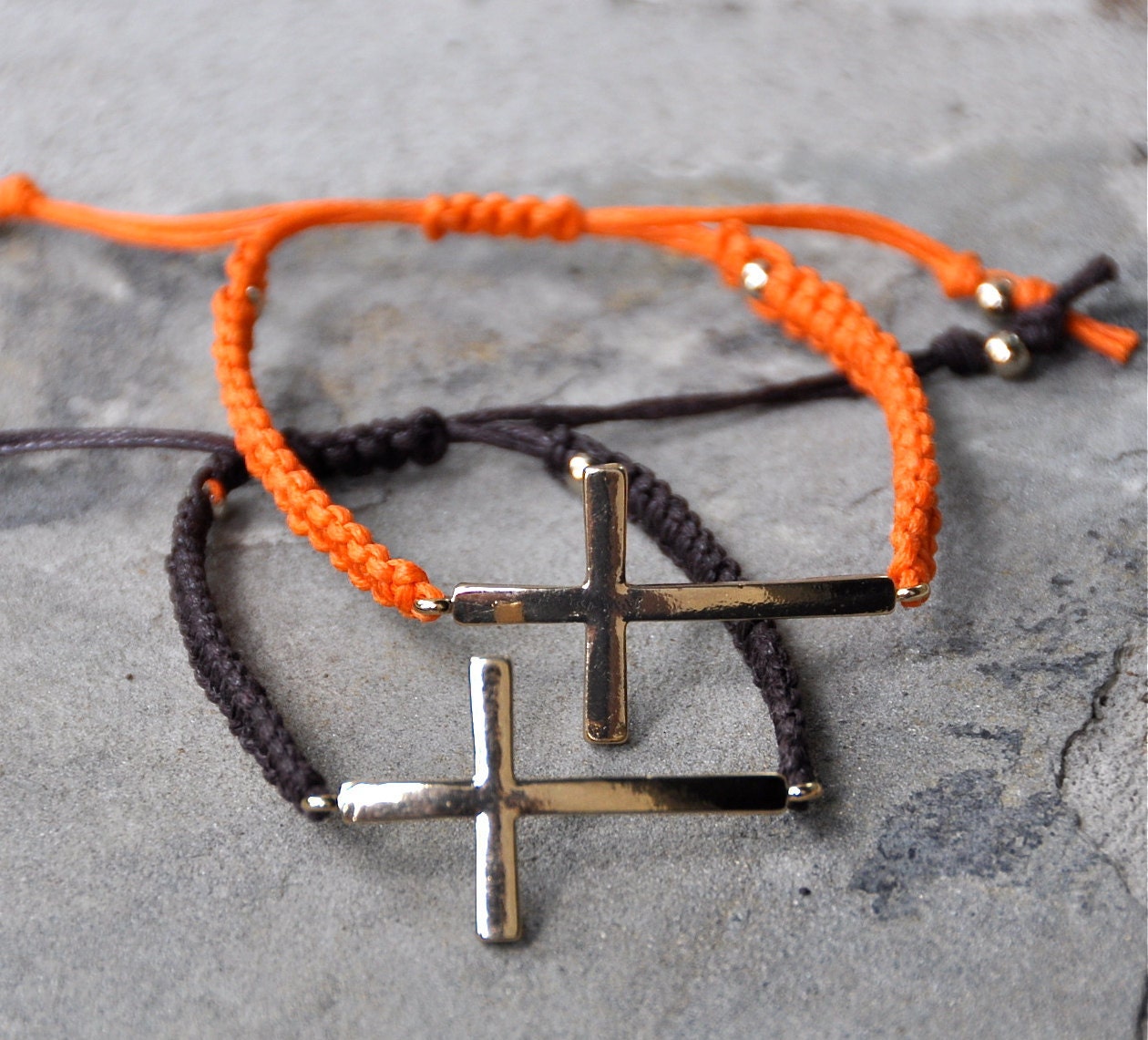 Orange Macrame sideways cross bracelet