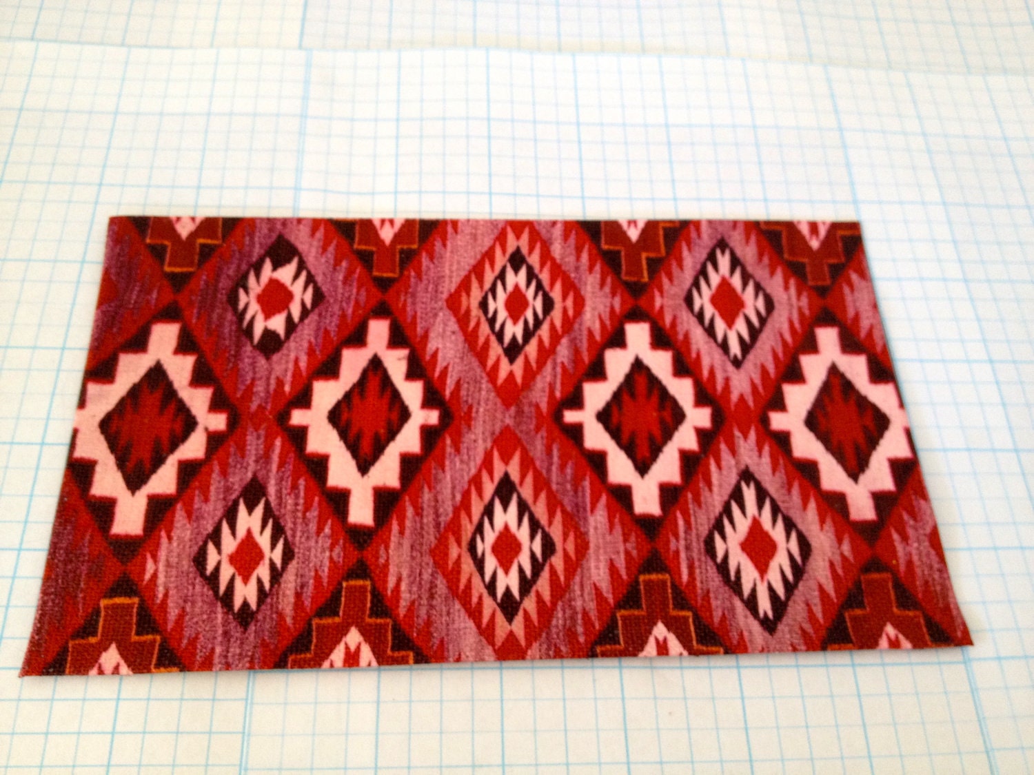 DOLLHOUSE MINIATURE - Floor Cloth American Indian Navajo Rug in Red Pattern - by Pat Tyler Leather Miniatures