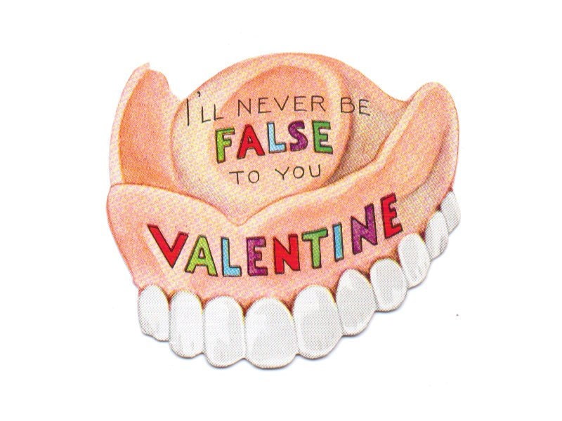 Valentine Card UNUSED Vintage 1930s Greeting False Teeth Set