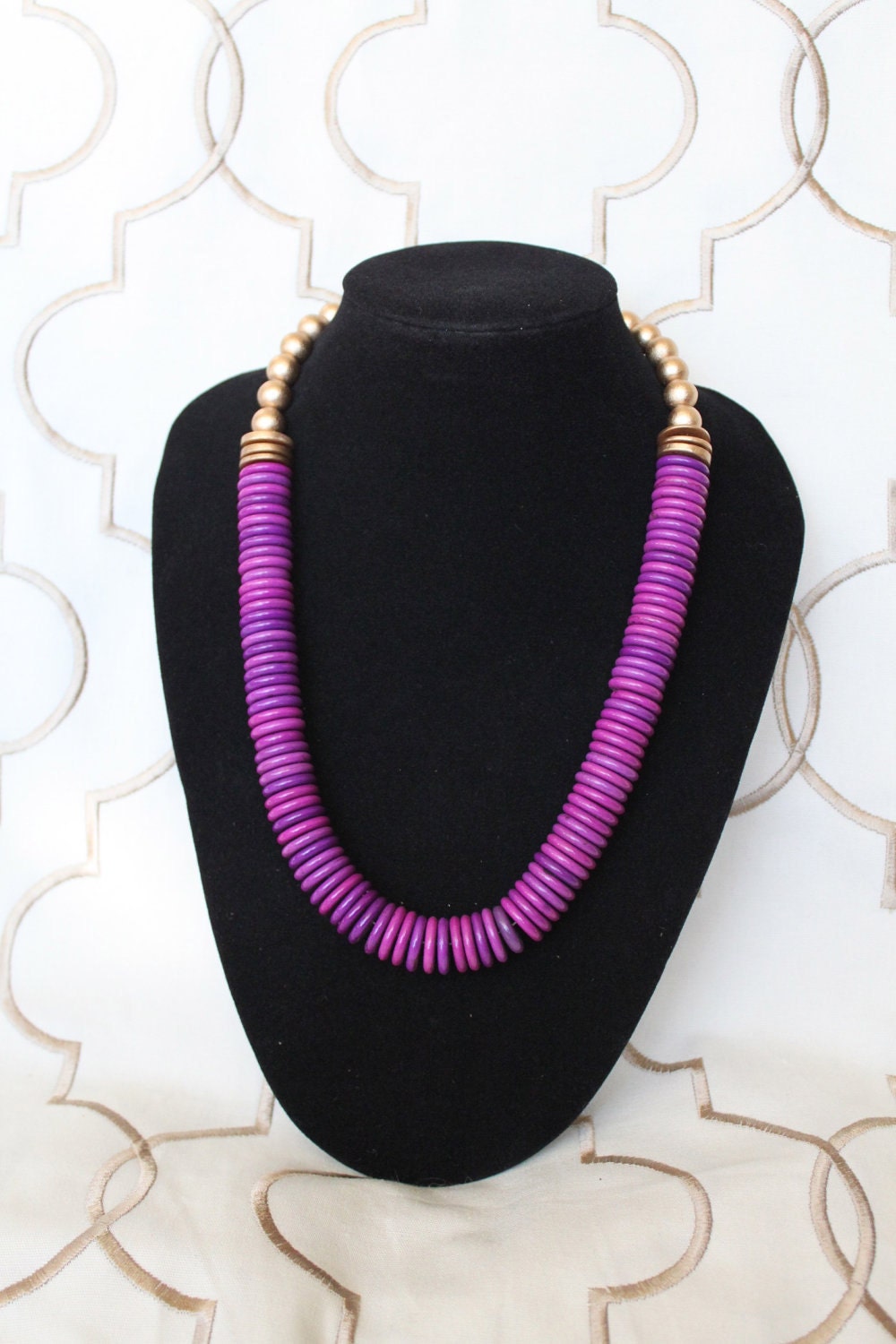 Anna necklace - Purple howlite stone discs with gold painted wood discs