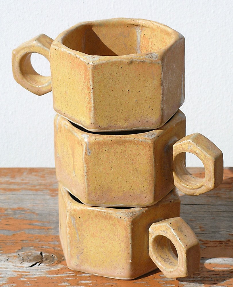 Espresso Cup Trio, Rusted Bolt Design