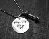 STRONGER EVERY DAY necklace with pewter barbell... Crossfit workout