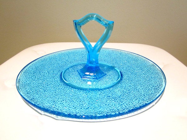 Vintage Fostoria Large Blue Glass Serving Tray