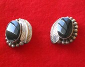 Sterling Silver Black Onyx clip on Earrings non pierced from Mexico vintage