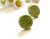 Ceramic Green Frog Studs Pottery Post Earrings Bright  Color Jewelry Eco Friendly Materials Recycled Paper Box