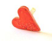 Orange Heart Ceramic Ring, Sunset Red Adjustable Ring with Lace Design, Eco Friendly Material in Recycled Paper Box