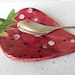 Strawberry Plate Fruit Ceramic Dish Burgundy Red Spoon Rest Eco Friendly Ring Holder with White Dots Cottage Chick Summer Fashion