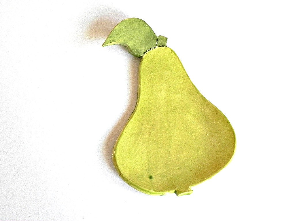 Ceramic Pear Plate Green Dish Fruit Spoon Rest Eco Friendly Material