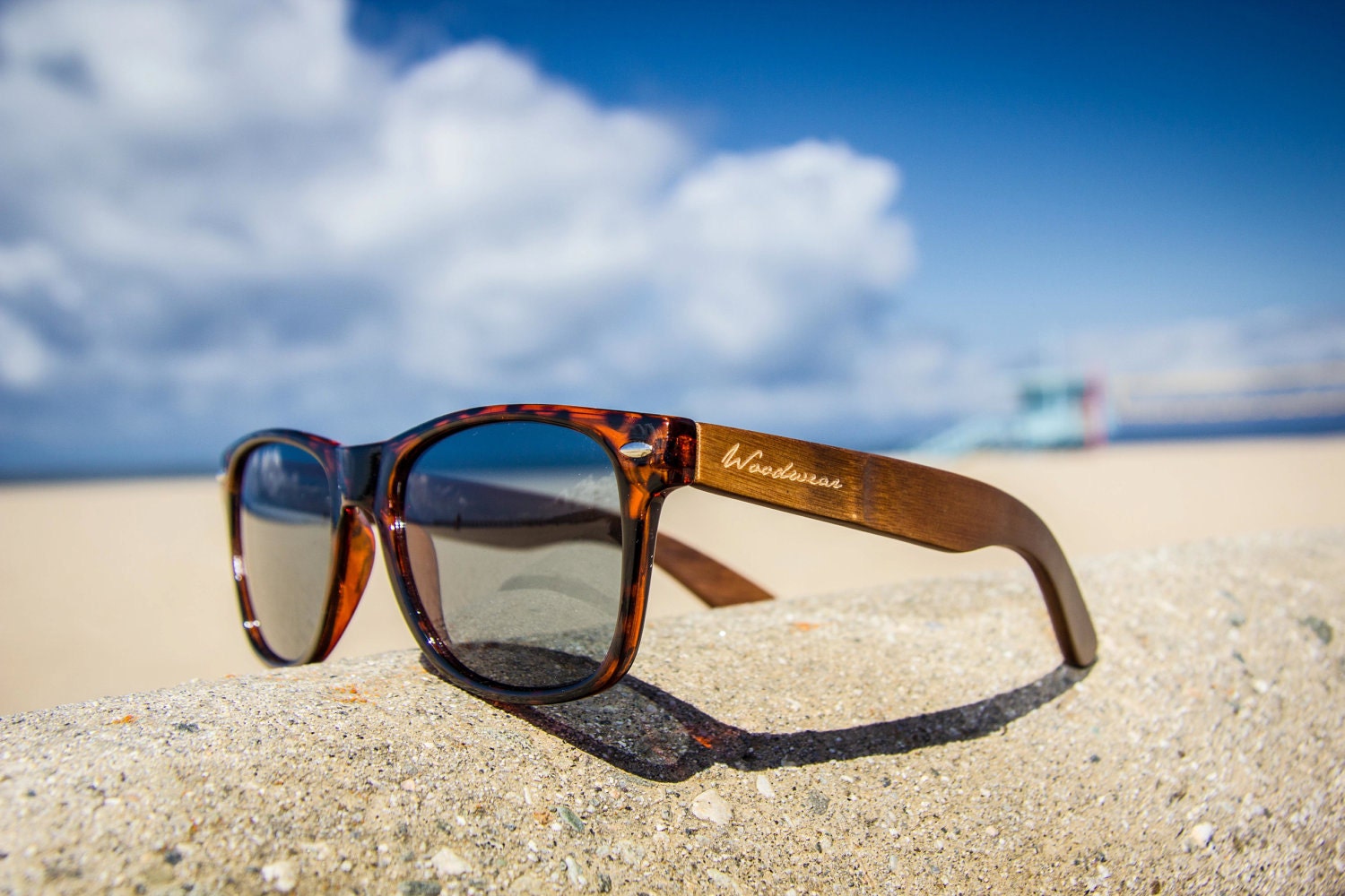 Handmade wood wooden wayfarer style sunglasses. Made with Eco-friendly Bamboo. Malibu Tortoise
