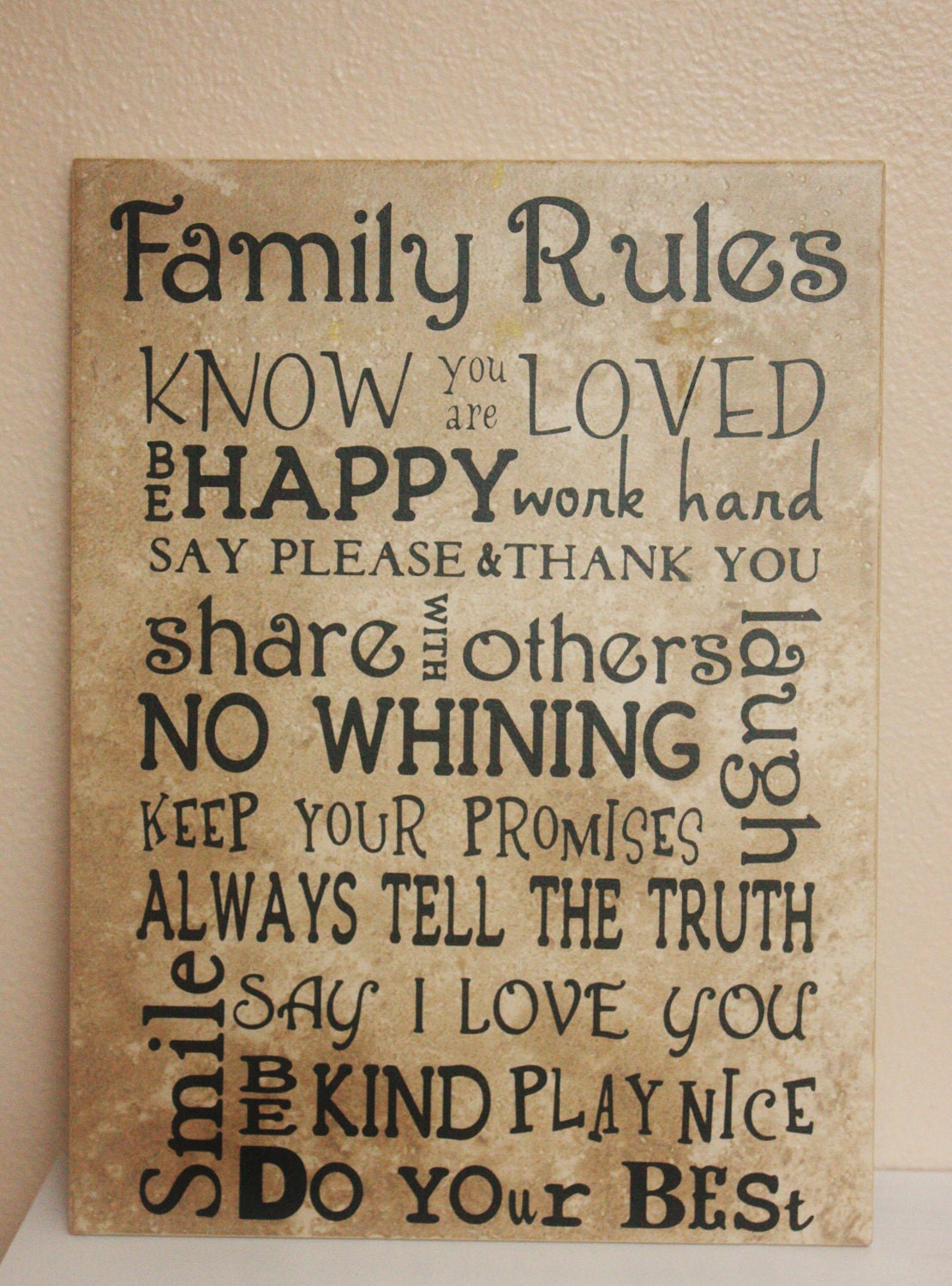 RESERVED for raylovesaladdin - Word Art, Family Rules Decorative Tile - Word Collage - Typography