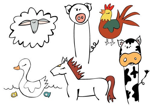 100% PC Recycled FARM Animals Card & Envelope (Pack OF 6) Adorable Note Card Set