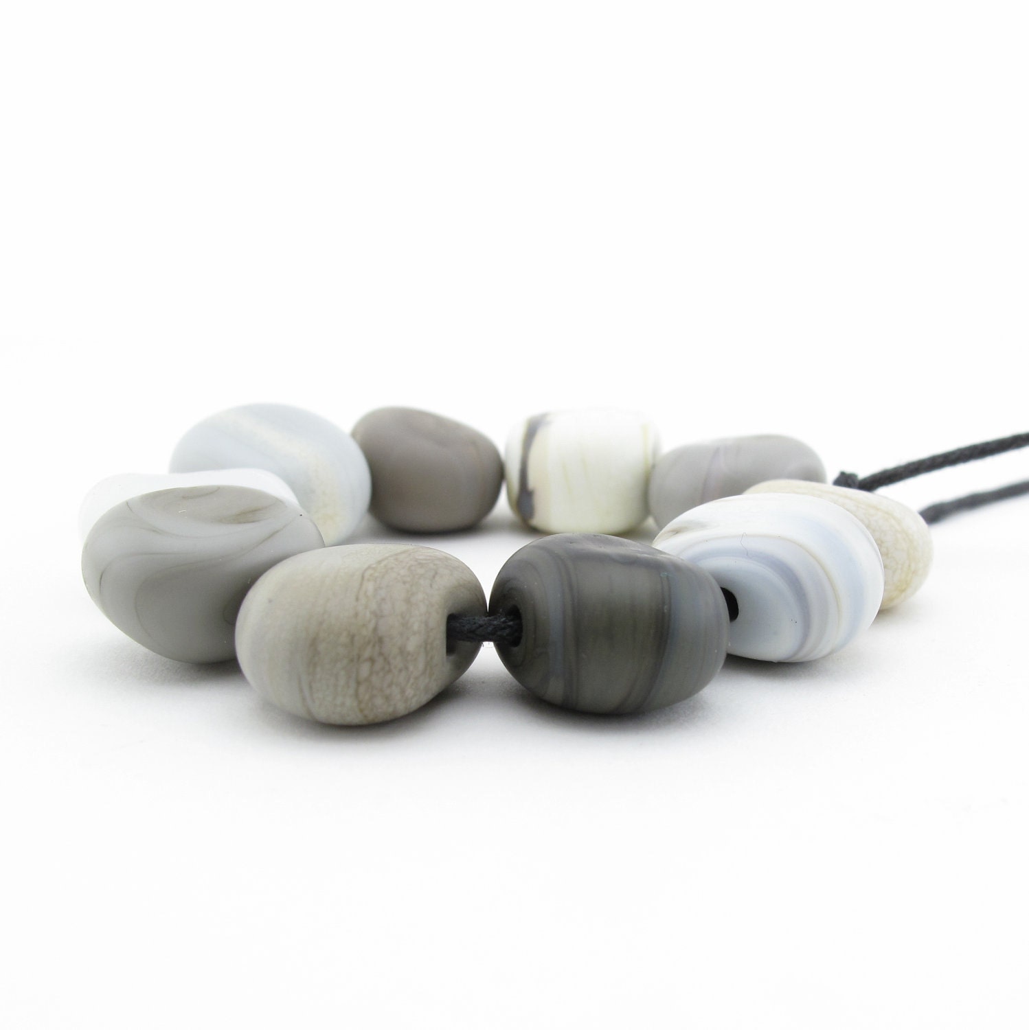 Beach pebbles - glass beads set - handmade - stone rock