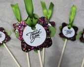 SALE   Green Sparkle Thank You cupcake toppers with ribbon