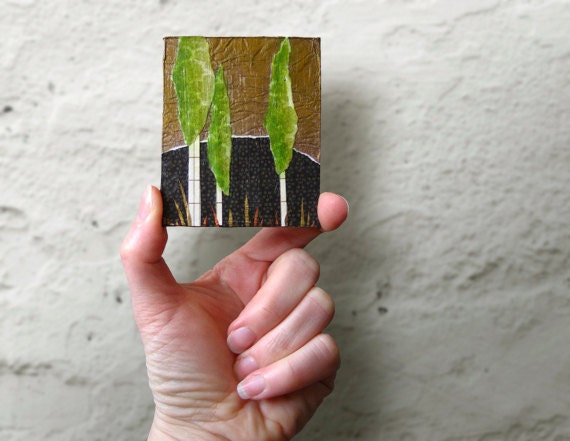 Fridge Magnet, Stocking Stuffer, Poplar Tree Mixed Media Collage, Locker Accessories, Kitchen Magnet, Refrigerator Magnet, Nature Inspired