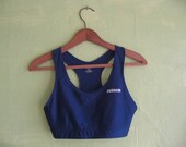 1980s dark blue shimmer bandeau racer back top