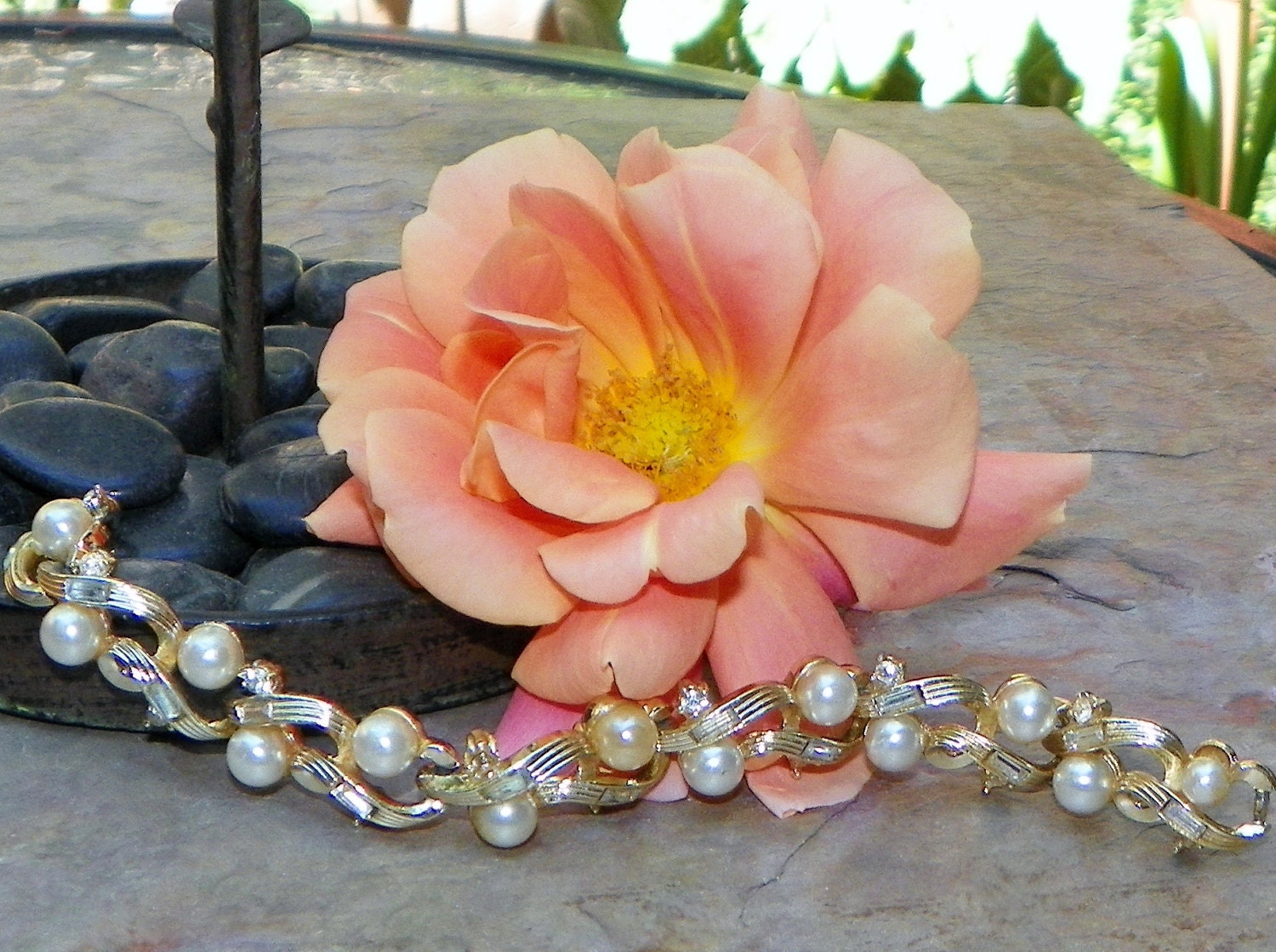 Sale Pending JULIA Vintage Fall Winter Holiday Bridal Lisner Pearl Rhinestone Bracelet