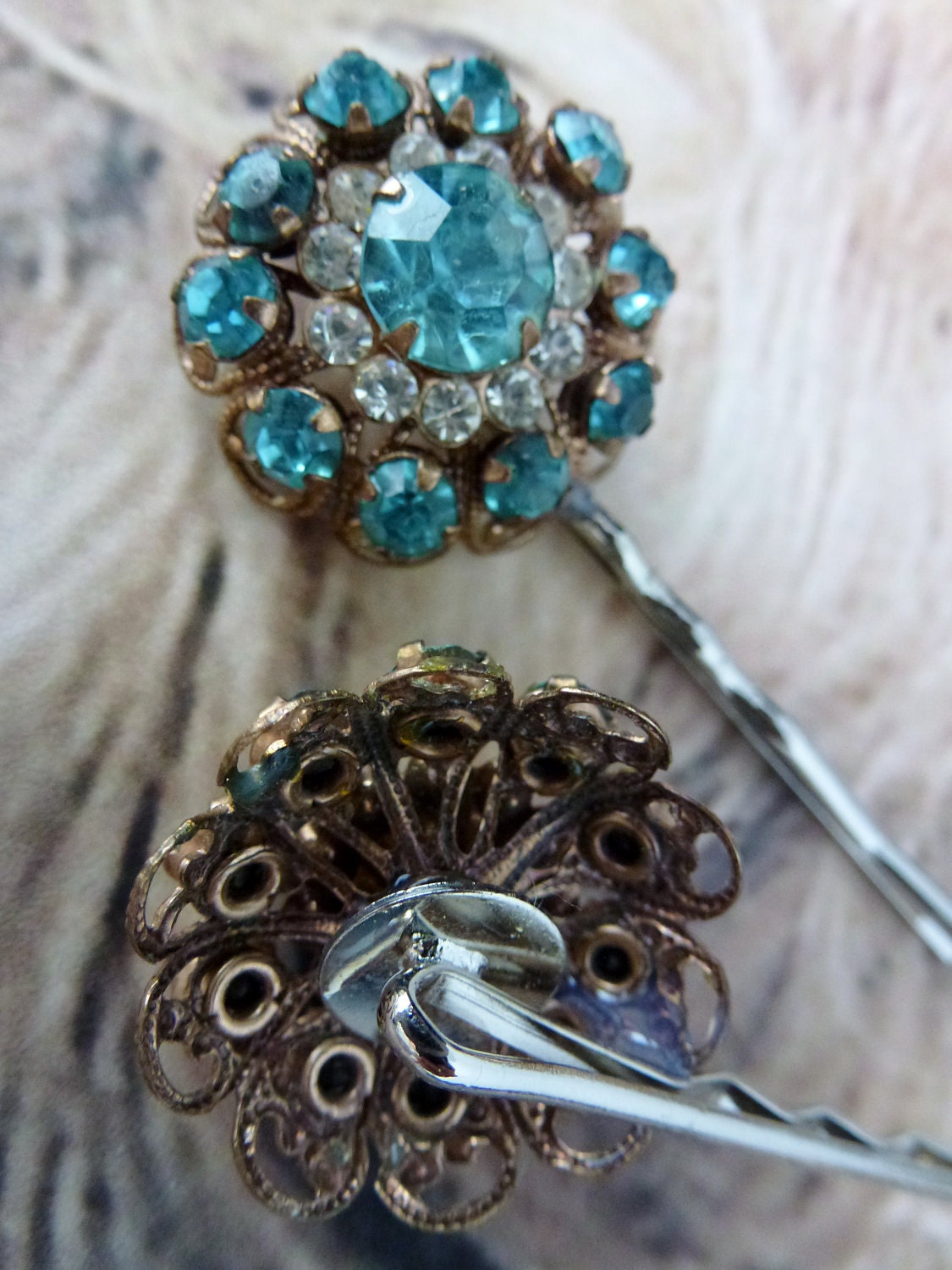 Hold Angela Unique Vintage Bridal Turquoise Blue Bobby Pins