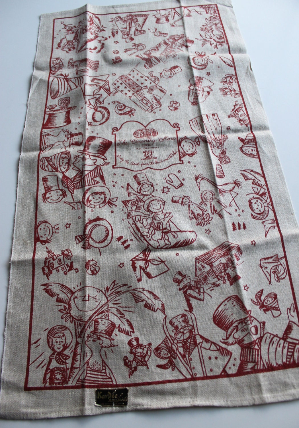 Vintage Mid Century Kay Dee Hand Prints FH Trumbull Country Store Tea Towel