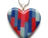 Pendant Necklace - Blue, Pink and Fuchsia Heart