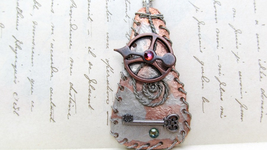 Steampunk Jewelry, Industrial Chic Necklace, Steampunk Necklace, Silver, Copper Necklace, Metal, Clock Gears Jewelry, Antique Key Jewelry