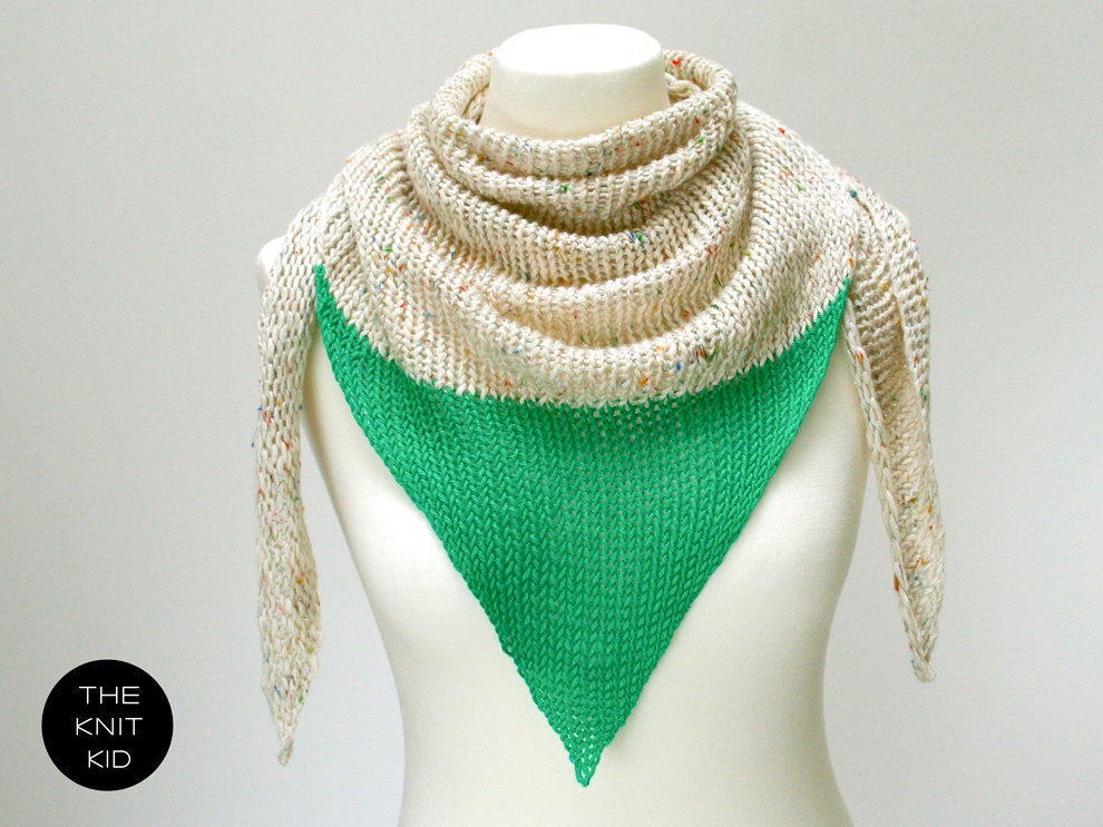 triangle scarf gras green colorful cotton triangular shawl theknitkid