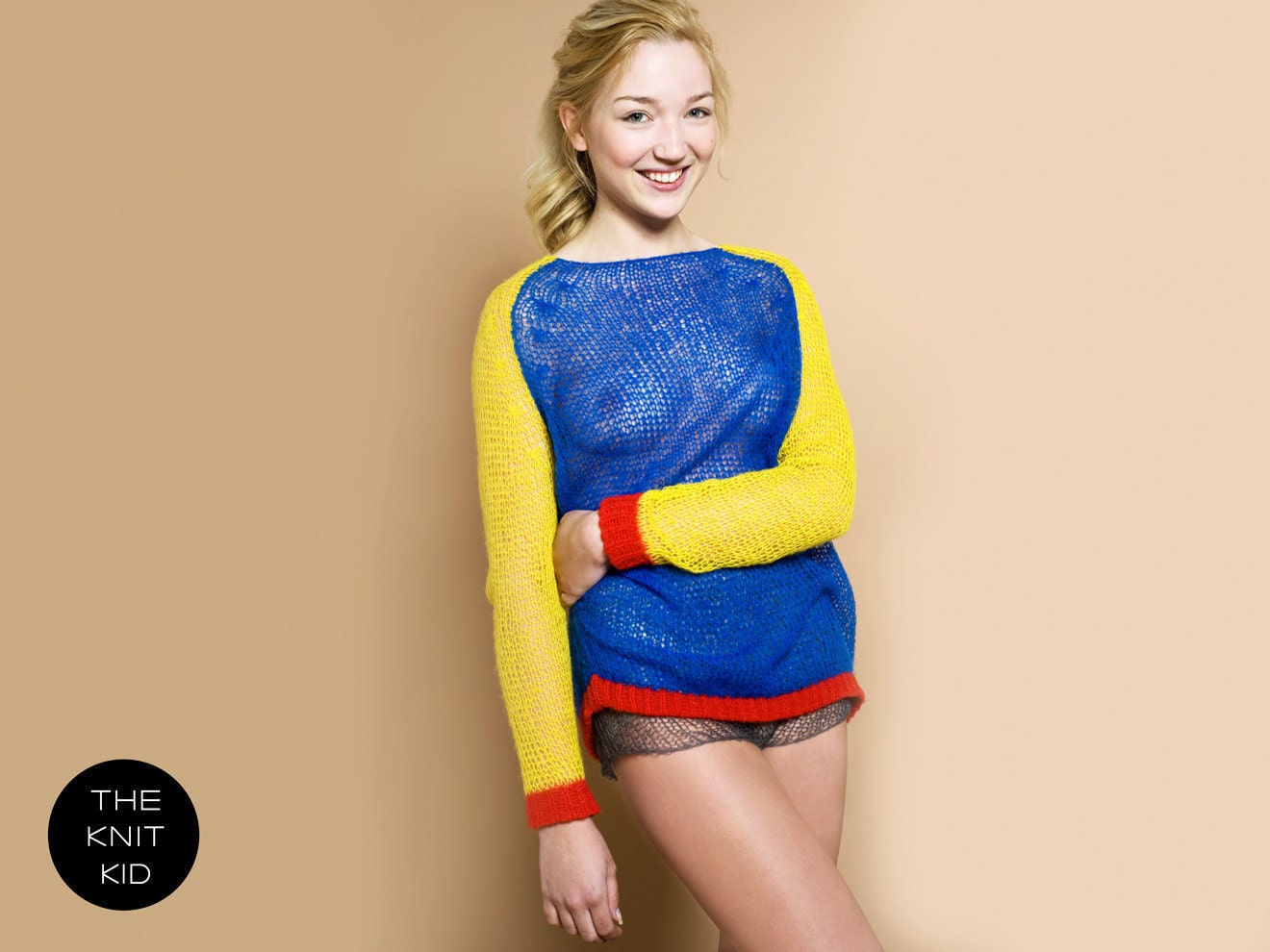 knit sweater bulky mohair blue red yellow theknitkid