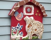 Mosaic 3 D Barn cow bird flowers butterfly moon