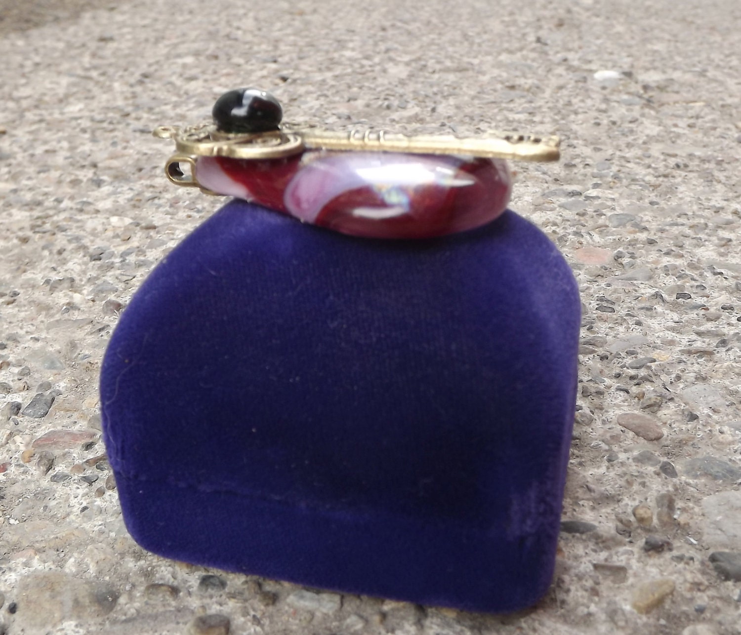 red pink key charm fused glass pendant