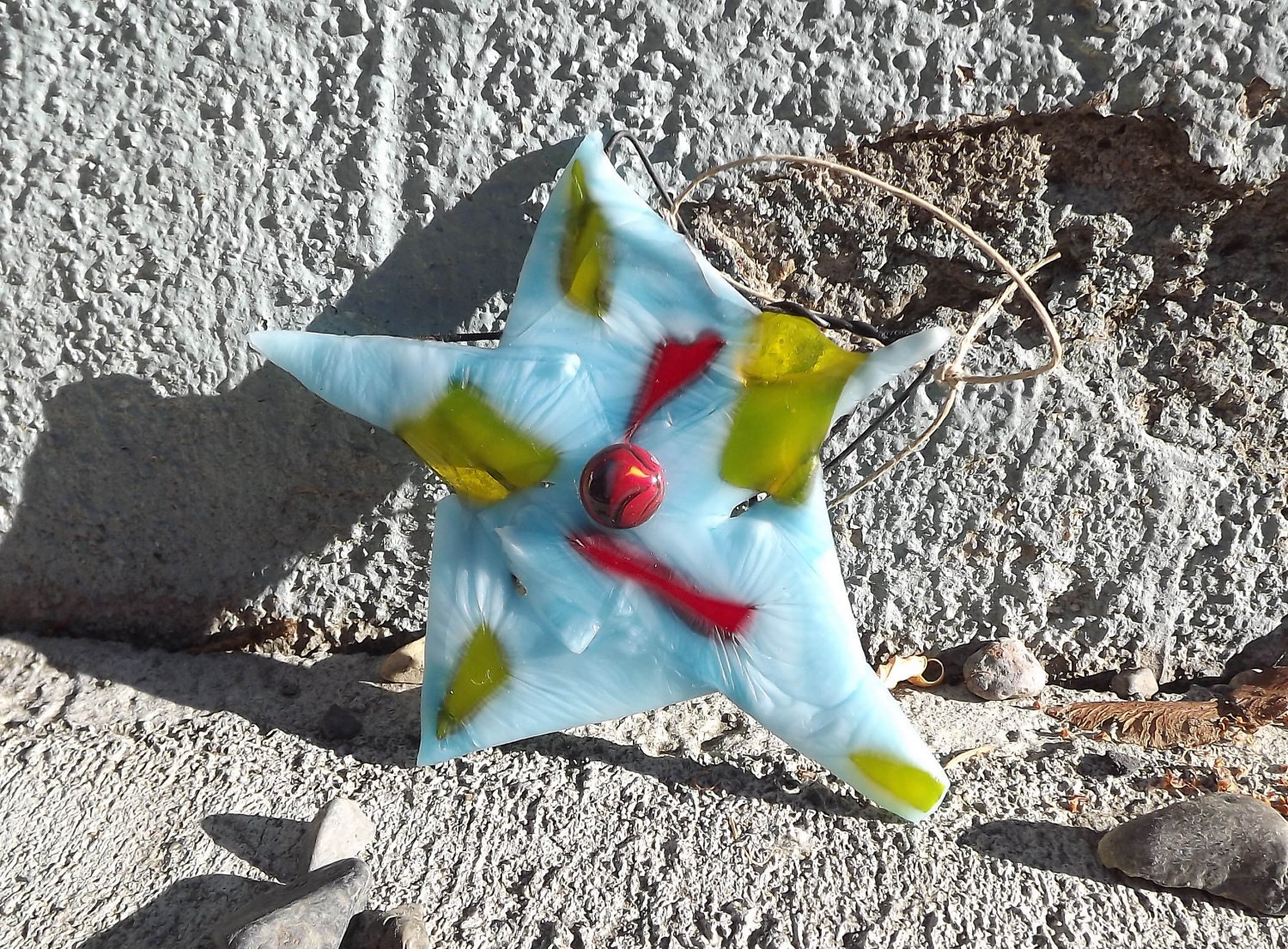 Blue fused glass star Christmas ornament