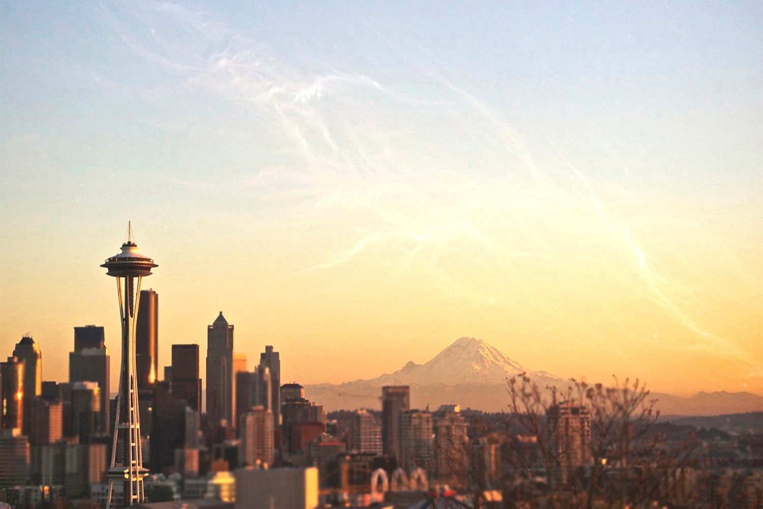 Seattle Photography Skyline Space Needle Mount Rainier Sunset 4x6 Fine Art Photography Print