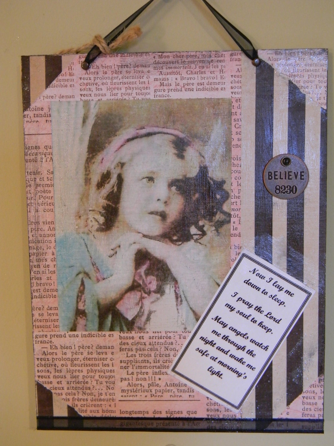 Prayer Angel Photo Transfer Mixed Media Art  Now I Lay Me Down To Sleep