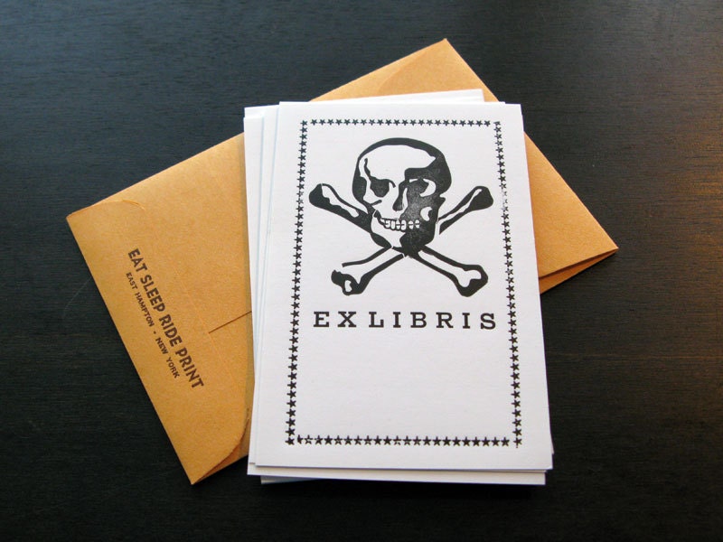 12 Pack Skull & Bones Letterpress Bookplate