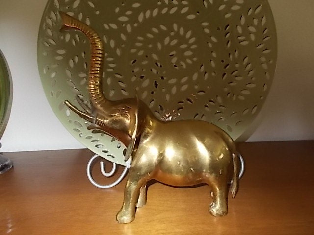 Hollywood Regency Sculpture retro 1960s large Mid Century Brass Elephant with long tusks wavey ears