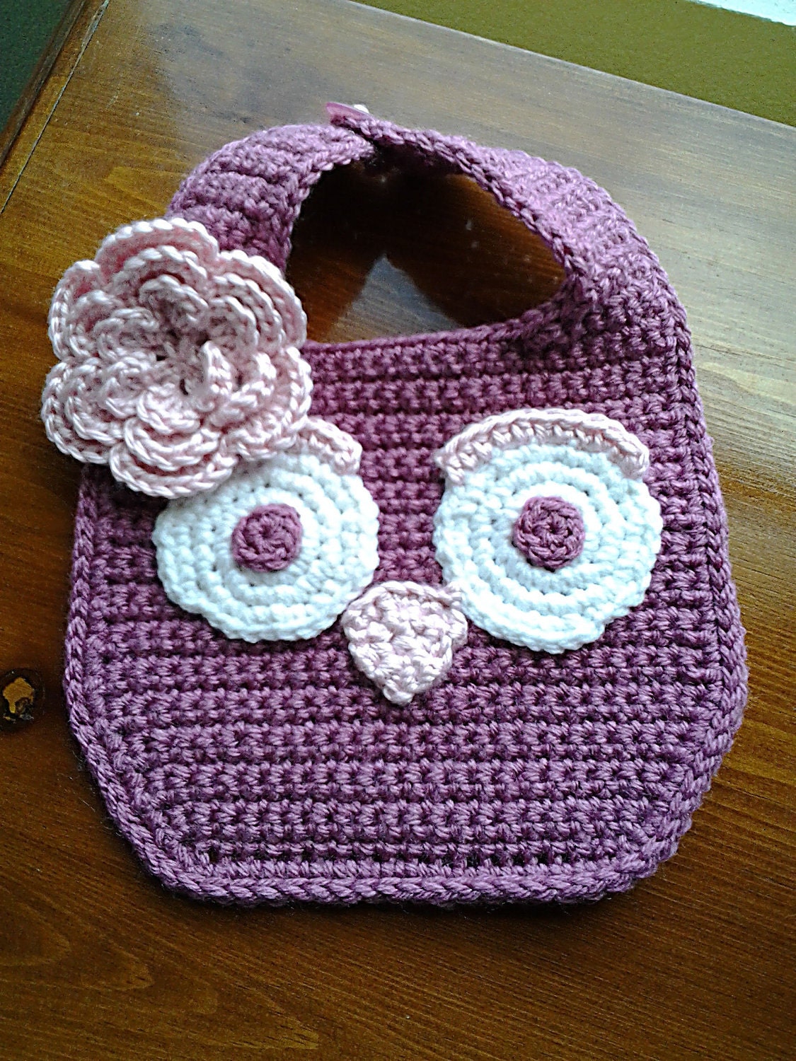 Crochet Owl Baby girl Bib
