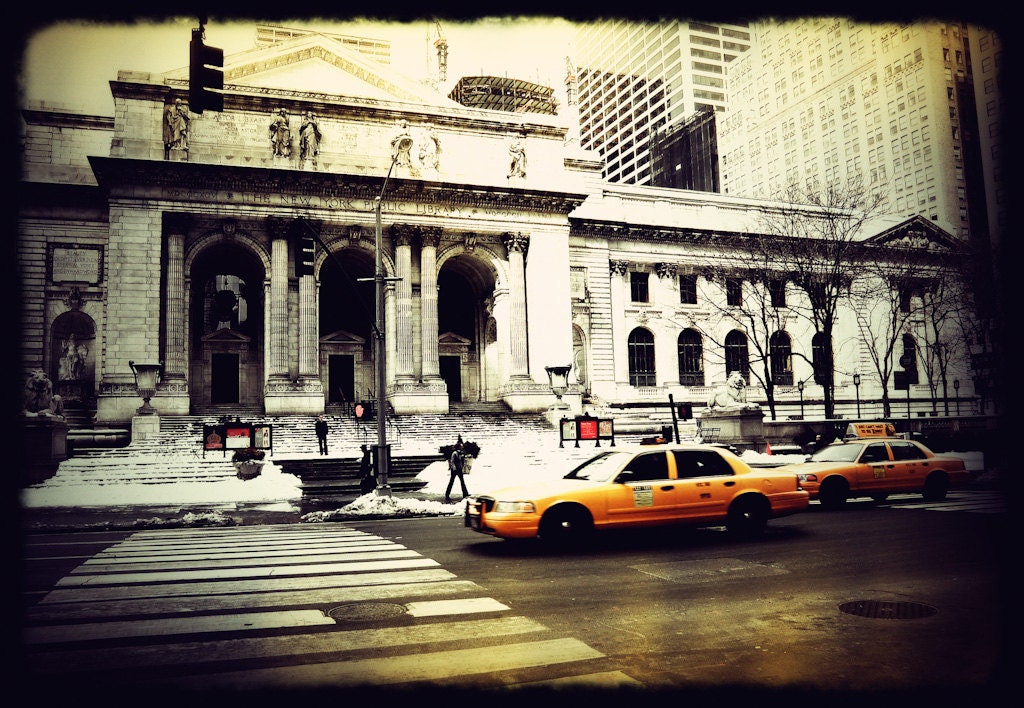 New York Public Library with taxis