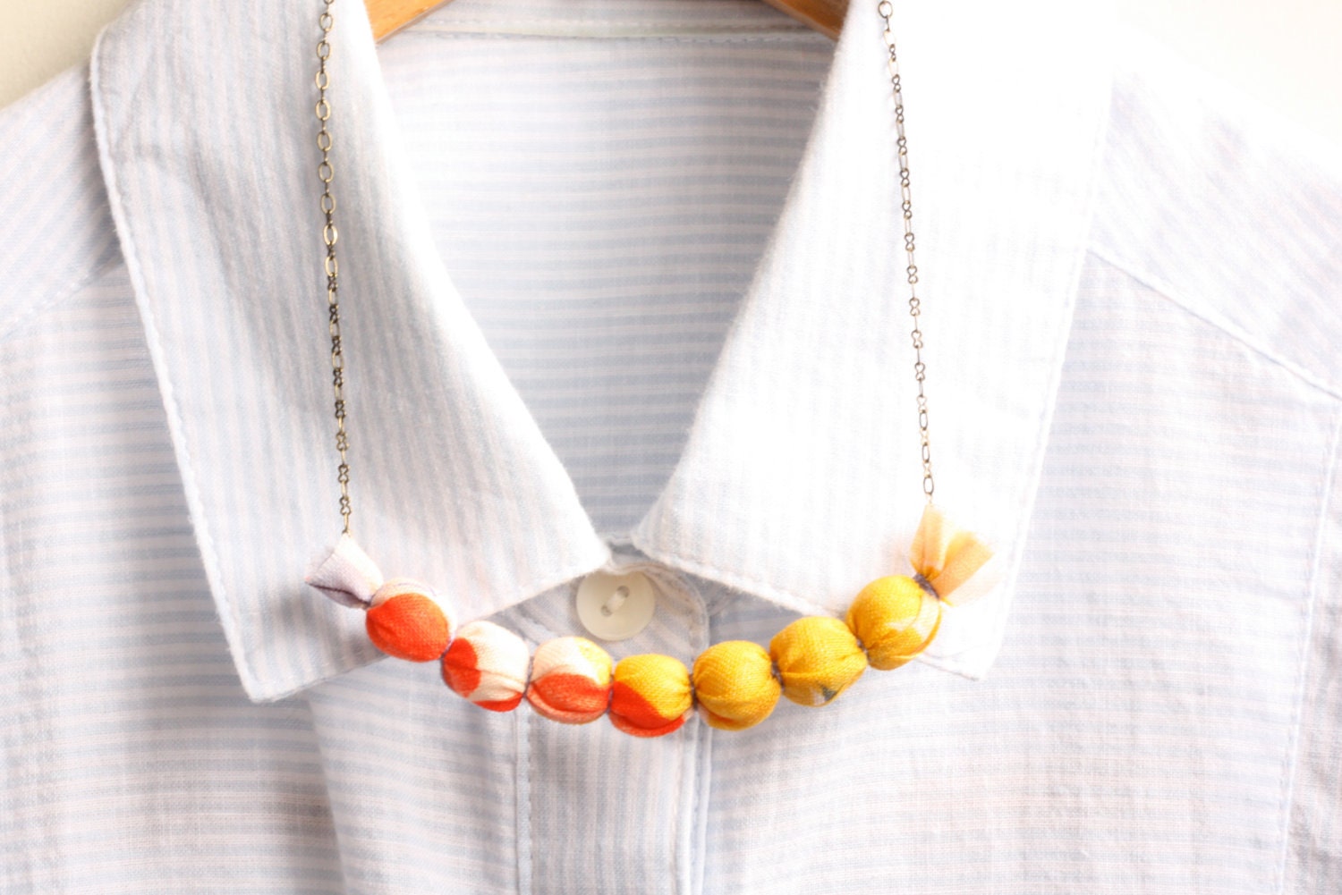 Japanese Vintage Kimono Fabric Necklace, Yellow, Orange, White and Purple