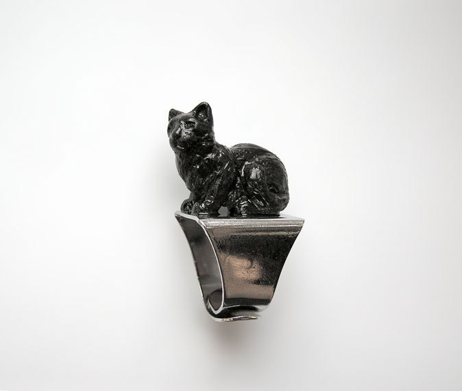 Handmade Ring Black Cat, for pet lover, cat jewelry