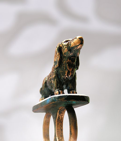 Double ring Cuprum Dog 2. Handmade (Copper), for pet lovers, jewelry dog sculpture, dog ring, brass knuckles