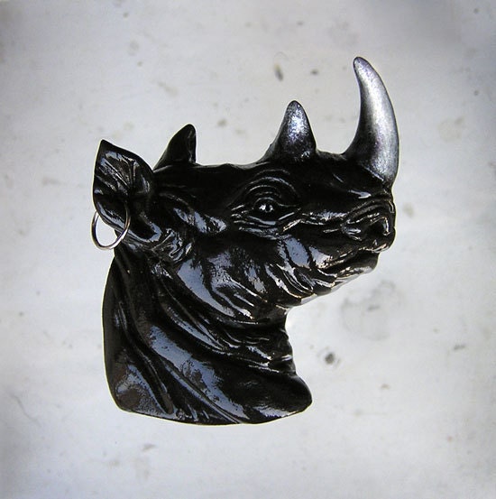 Rhinoceros Black Brooch, animal jewelry, black jewelry