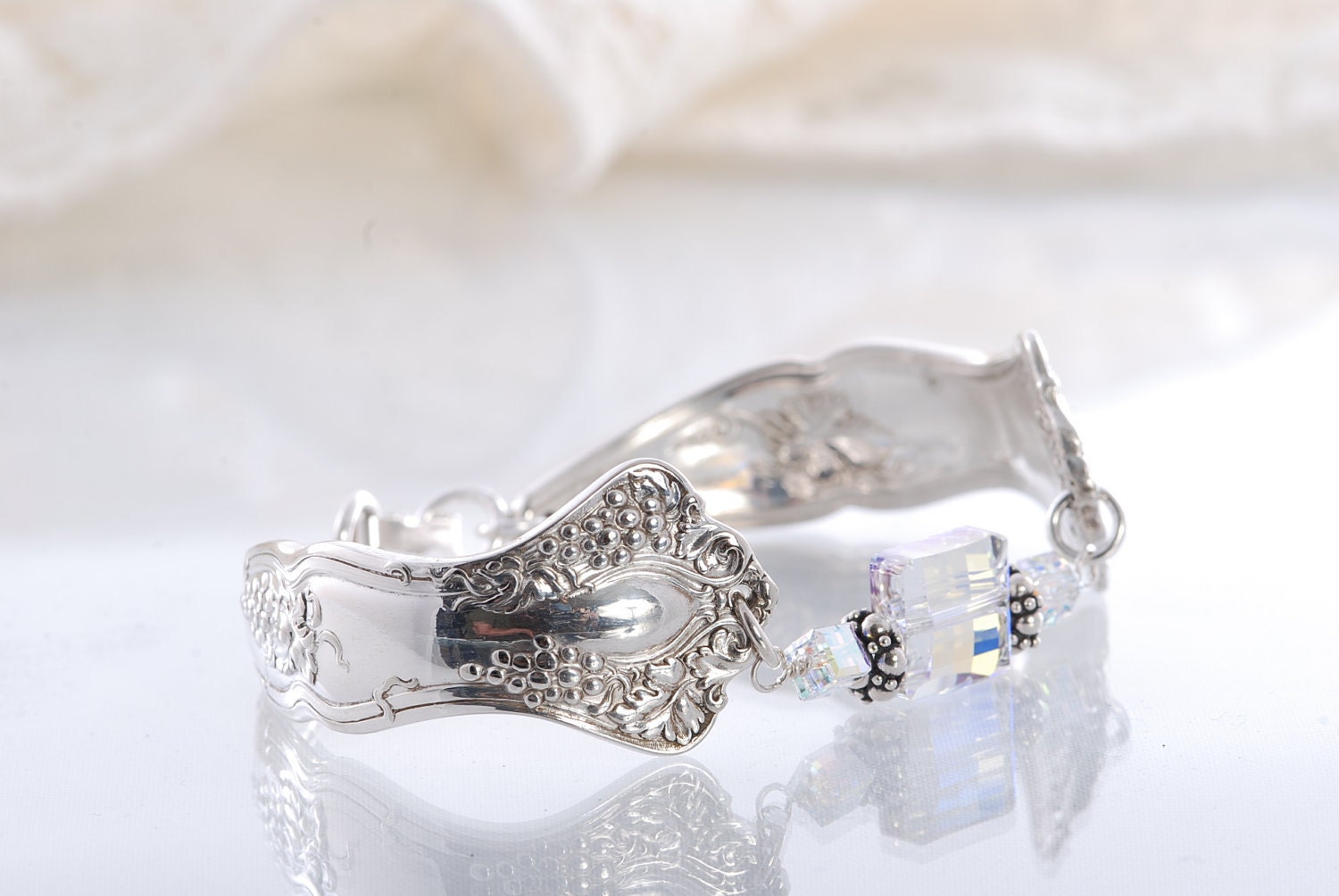 Vintage Spoon Bracelet,Crystal Bracelet, Silverware Jewelry, Spoon Jewelry, Silverware Bracelet, Spoon Bracelet (mf 743)