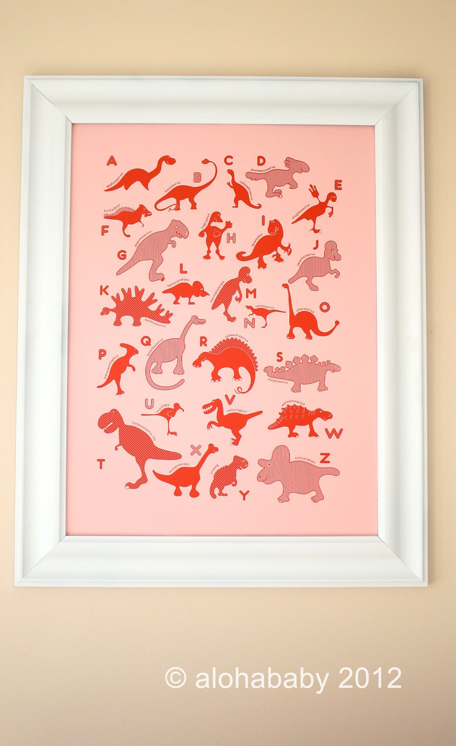 Dinosaur ABC poster, Pink, Alphabet poster, Kids Art Print