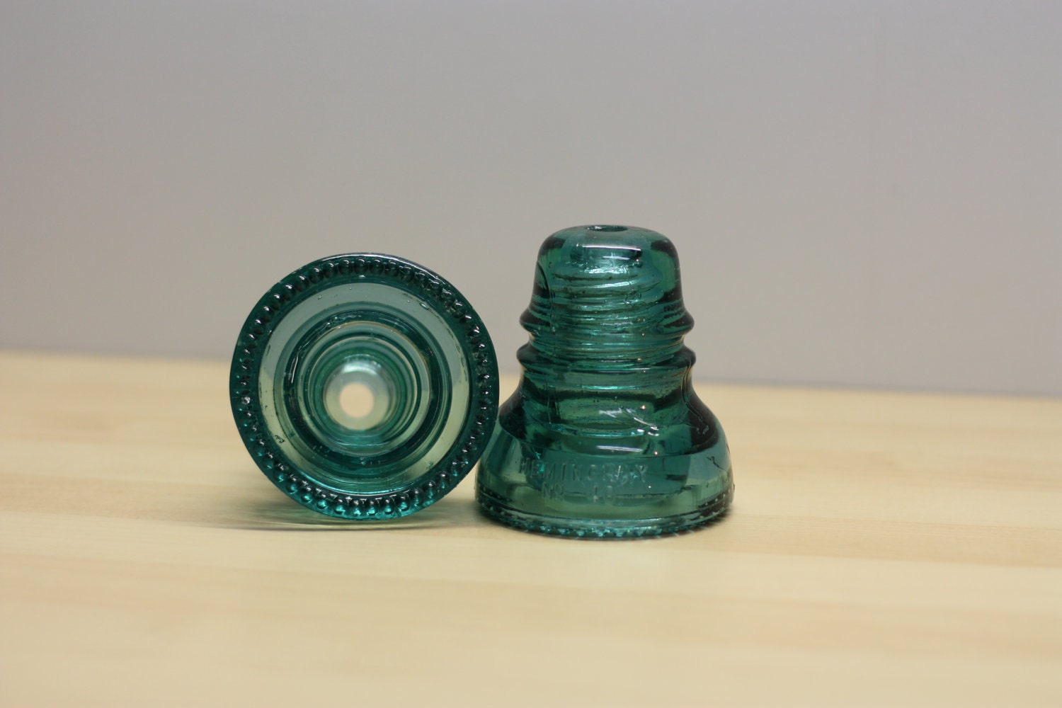 One Pre-drilled Aqua Blue Green Hemingray Vintage Glass Insulator