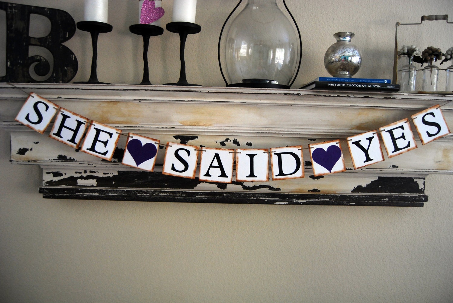 Wedding Banner - Engagement Party Decoration - Photo Prop - SHE SAID YES Bunting Garland Banner