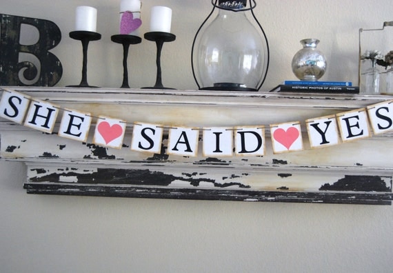 Wedding Banner - Engagement Party Decoration - Photo Prop - SHE SAID YES Bunting Garland Banner
