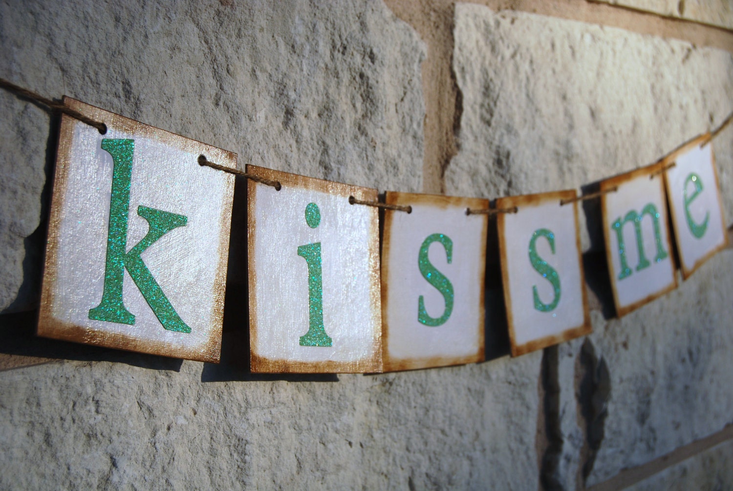 St Patricks Day Banner Decoration KISS ME vintage style perfect for photo prop or party decor