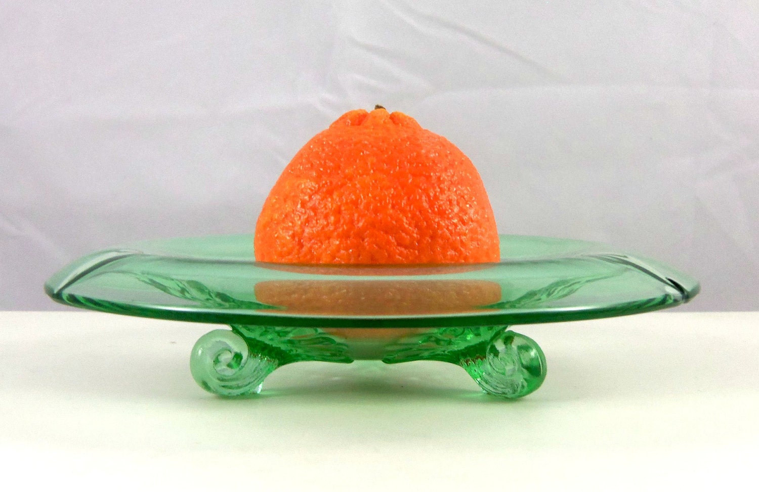 Green Depression Glass Footed Serving Dish