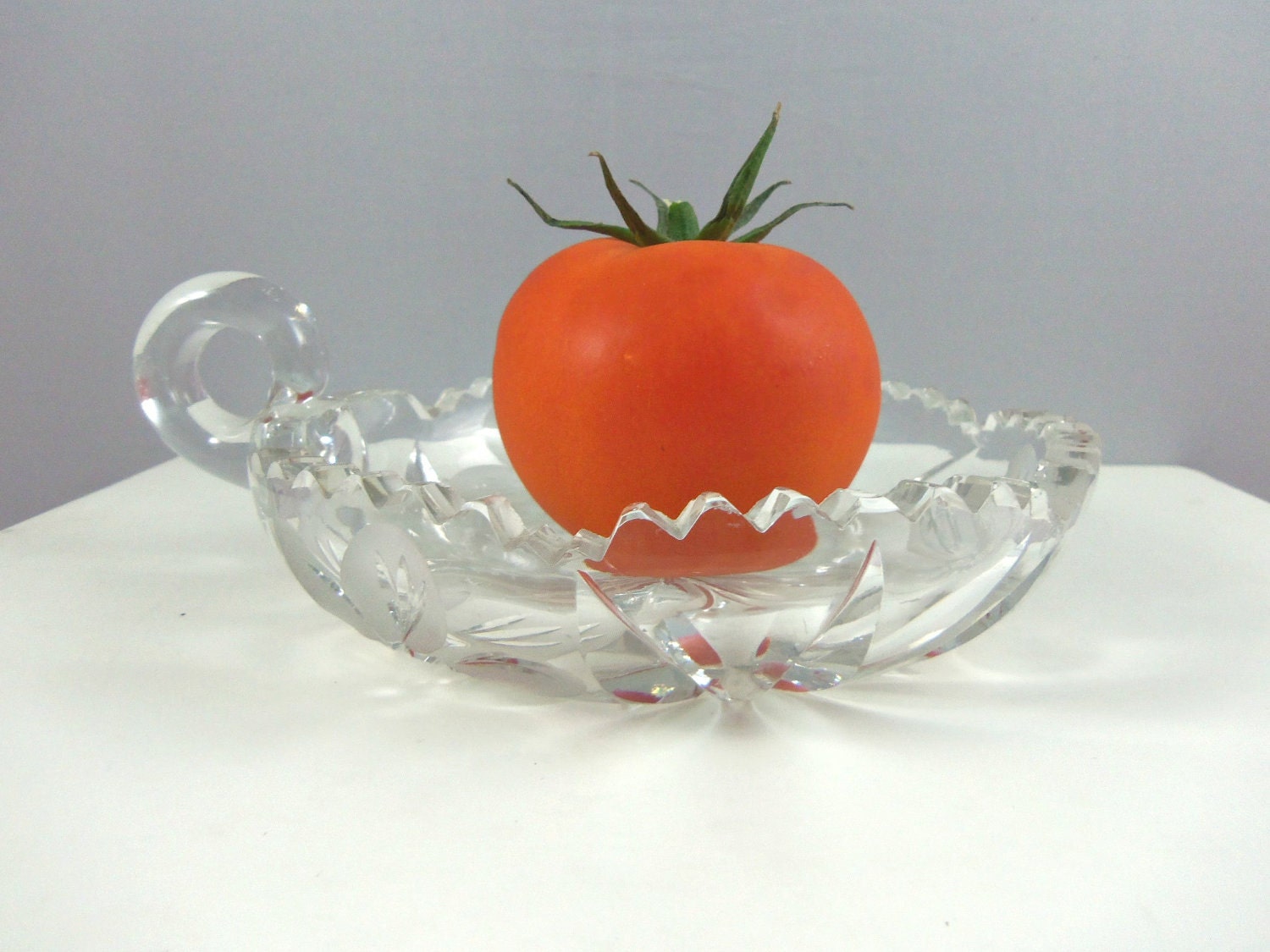 Cut Glass Bowl with Handle- Vintage Glass Bowl