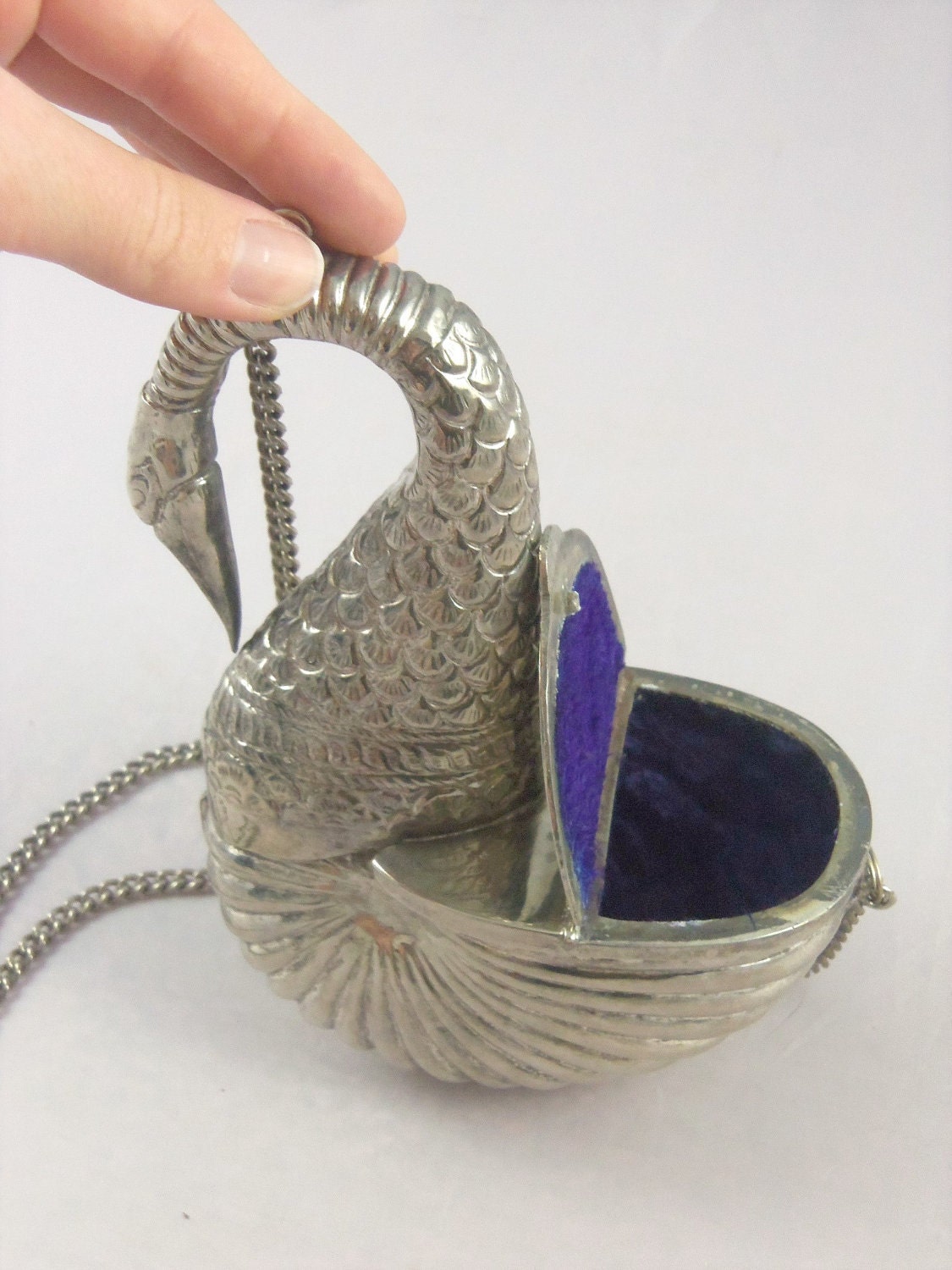 RESERVED FOR DAISYHENG Silver Swan Purse- Silver Plated Swan Purse with Velvet Interior